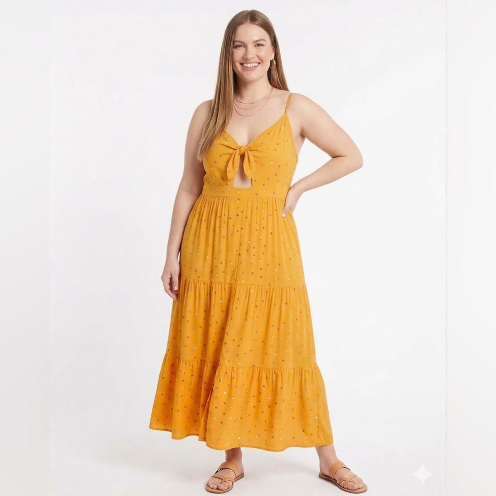 BP. Nordstrom Mustard Yellow Floral Tie-Front Maxi Dress - 3X